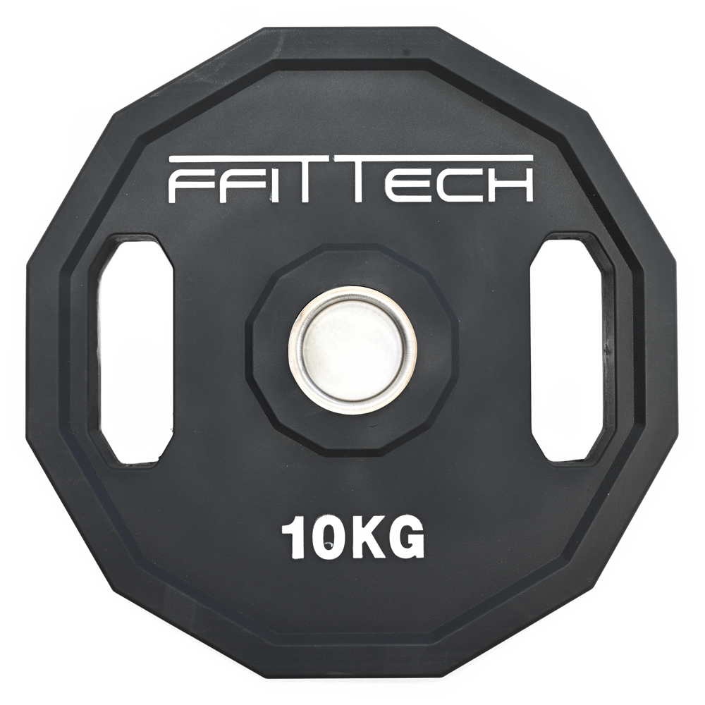 a black weight plate with white text