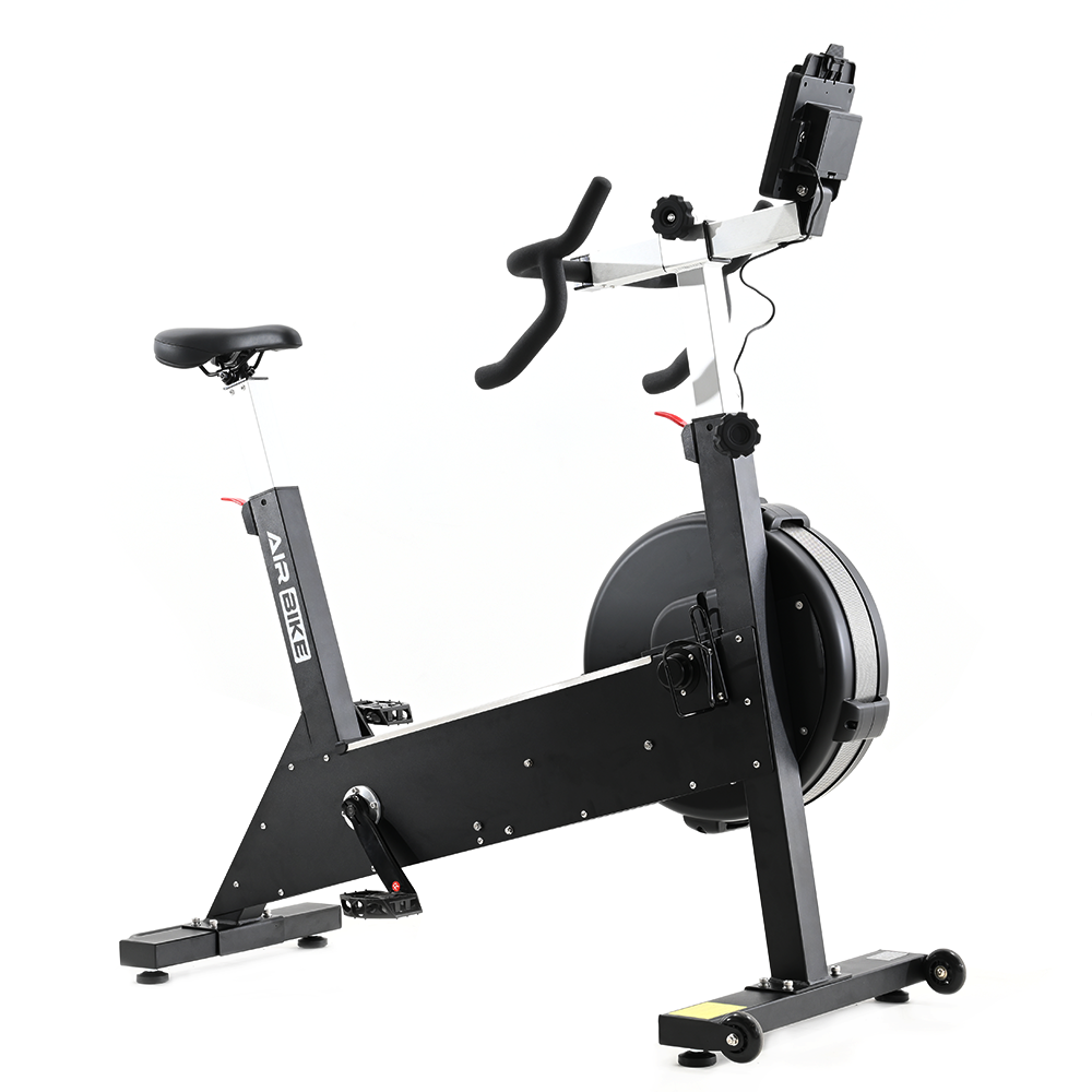 a black exercise bike with a black seat