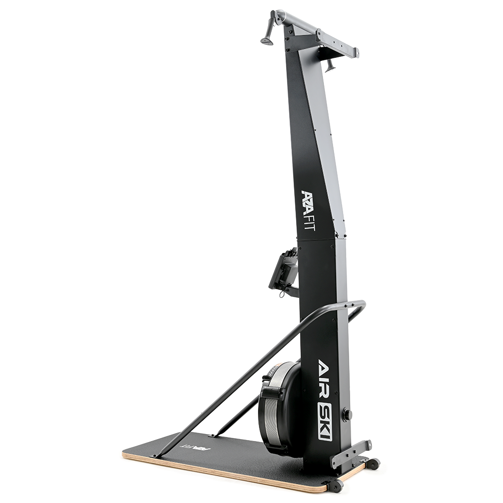 a black exercise machine with a black handle