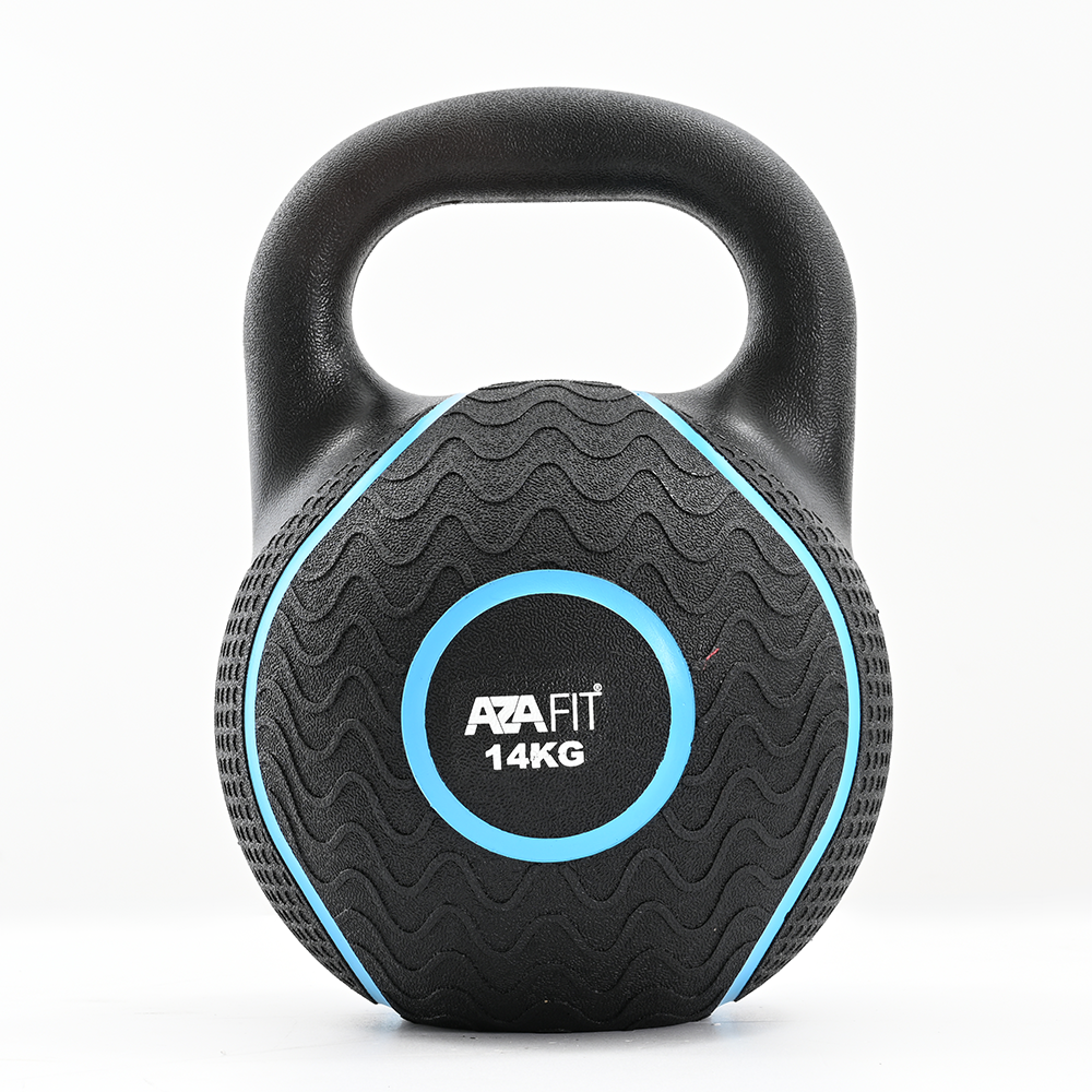 a black and blue kettlebell