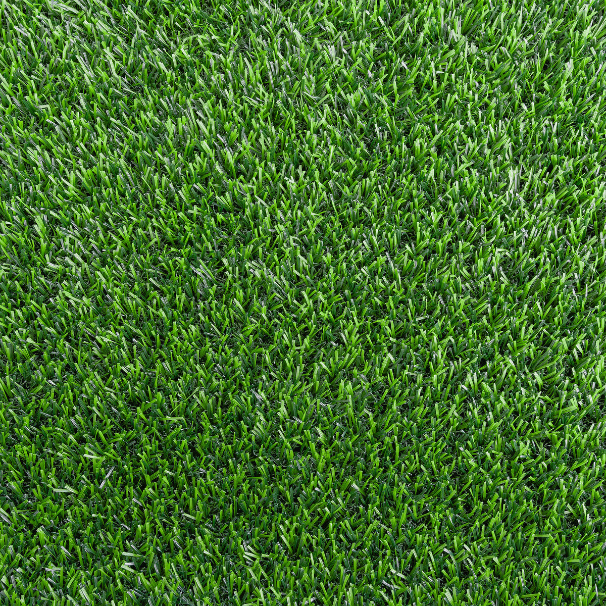 Vista superior da relva artificial A038-8, com textura de fibras verdes para pavimento de ginásio