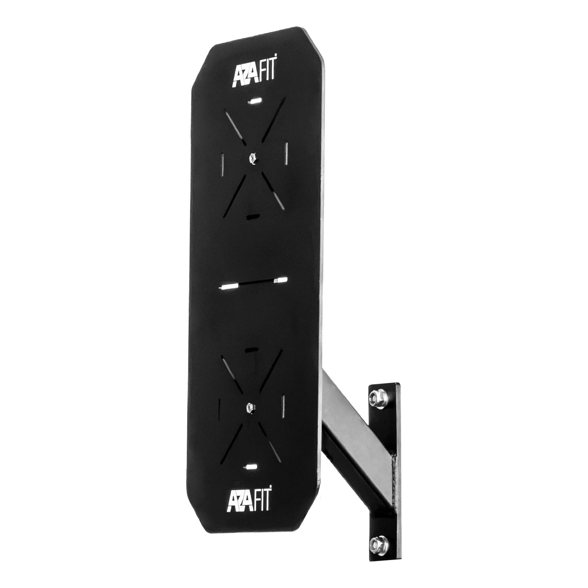 Vista oblíqua frontal do alvo WALLCOUNT AZAFIT, com duas zonas de referência e suporte visível à direita.