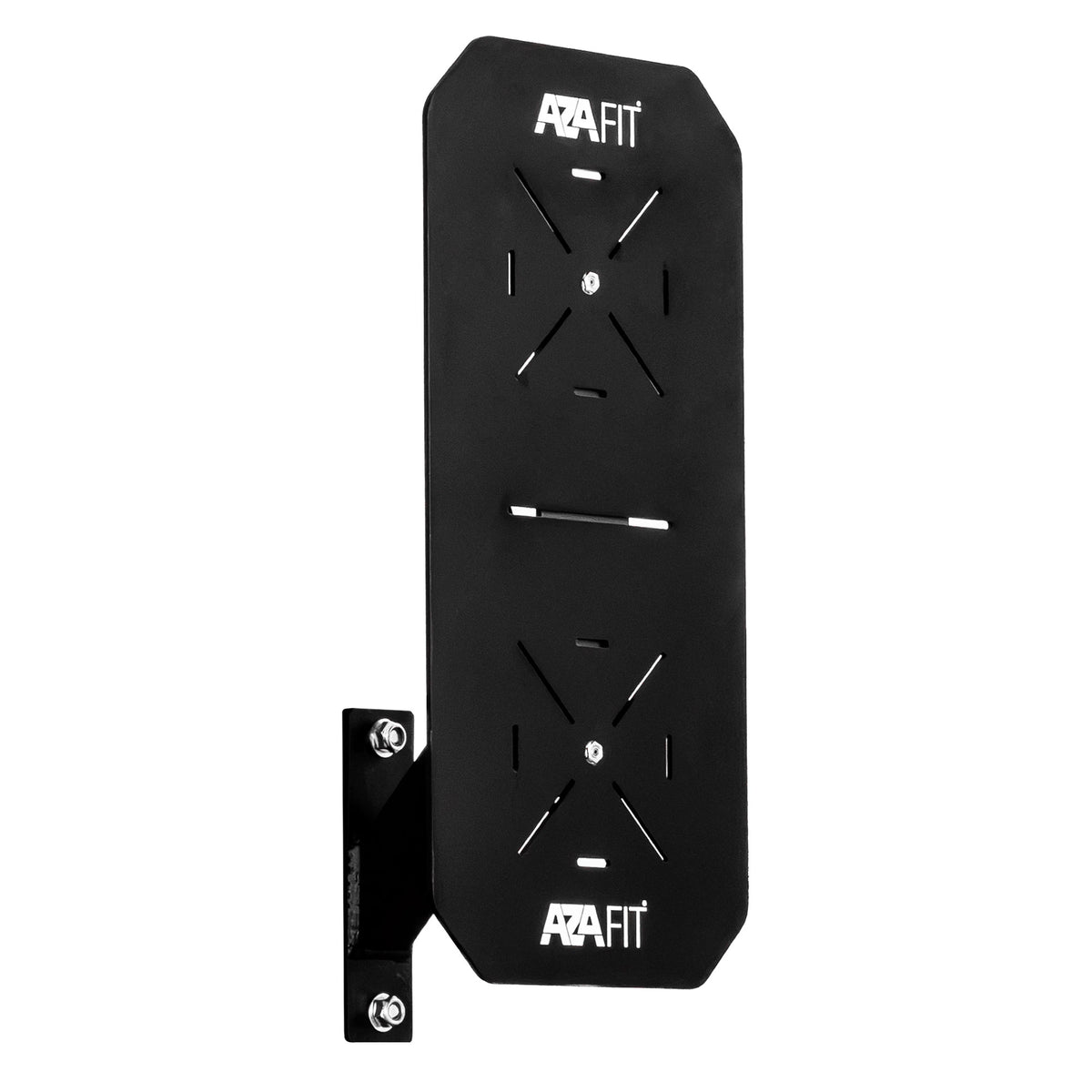 Alvo WALLCOUNT AZAFIT visto de frente em perspetiva, com suporte traseiro e duas zonas de lançamento.