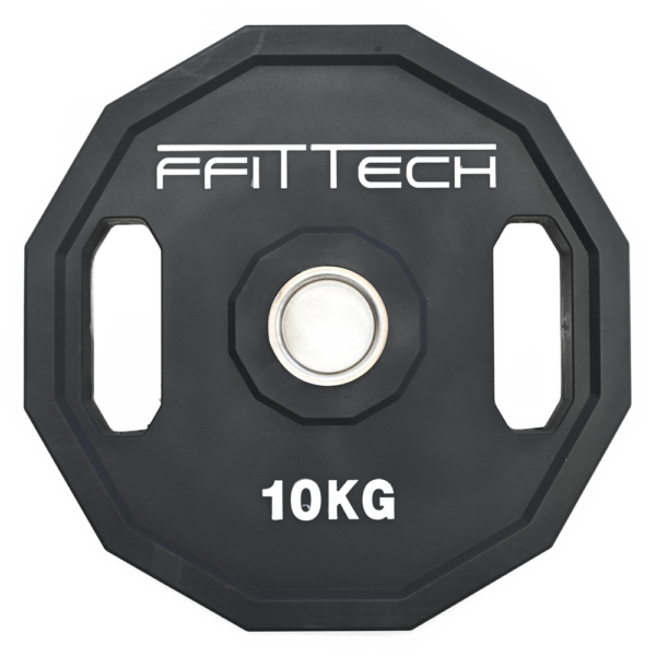 a black weight plate with white text