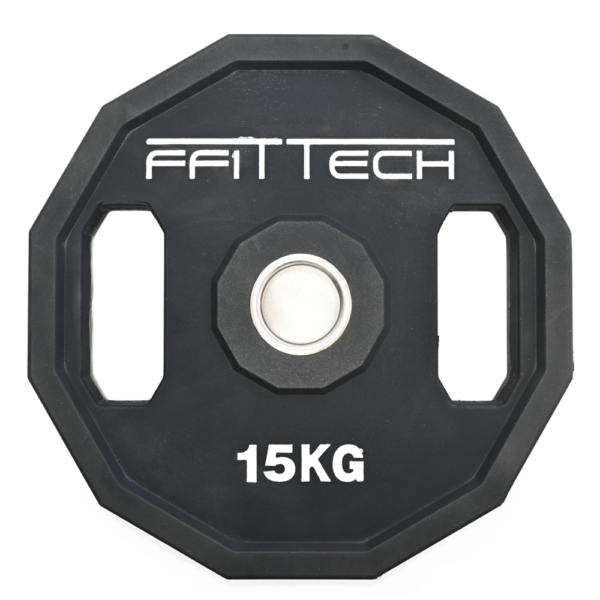 a black round weight plate with white text