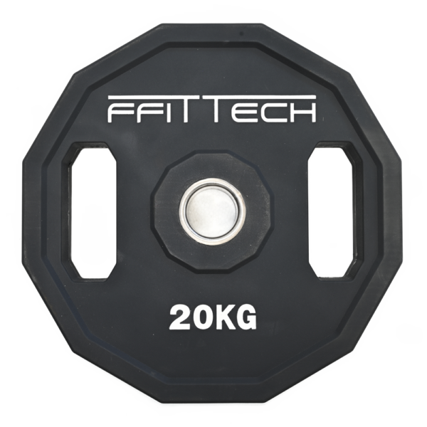 a black weight plate with white text