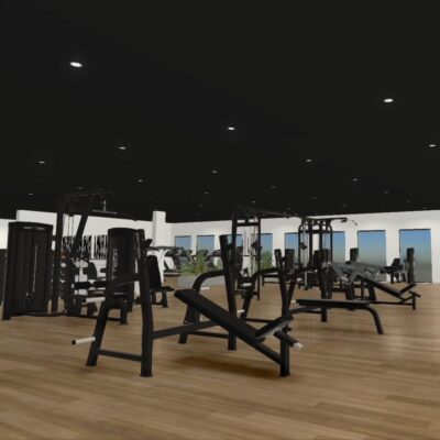 a large gym with exercise equipment